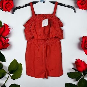 Crown & Ivy Girls Size 5 Red Eyelet Lace Ruffled Knit Romper NWT Summer Clothes
